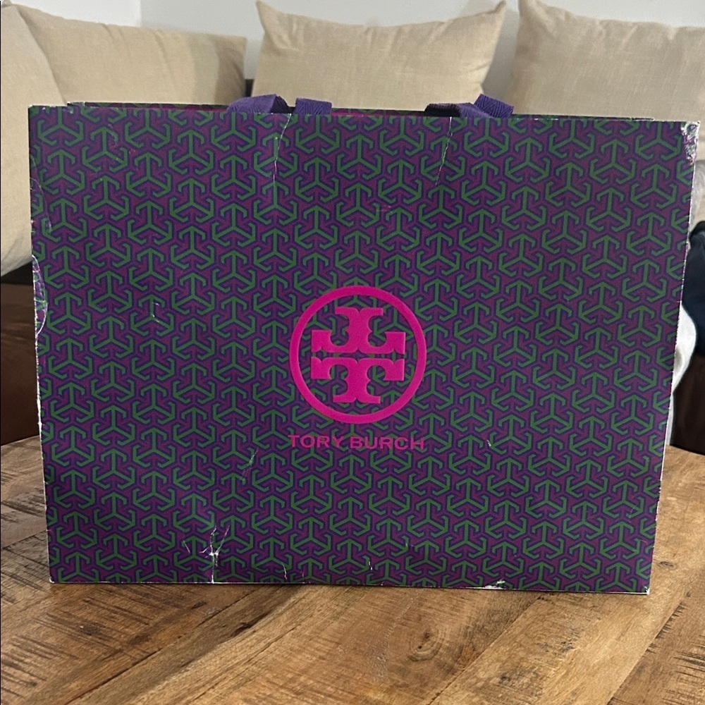 Tory Burch Purple and Green Patterned Tote